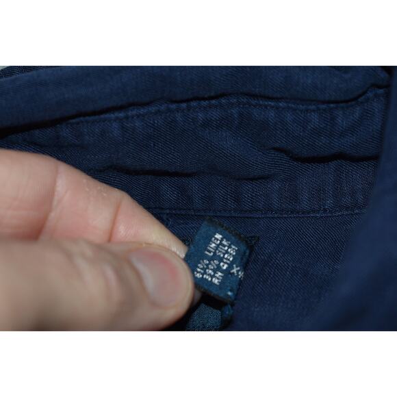 Polo Ralph Lauren Linen Silk Dress Shirt Men XL Classic Fit Blue Long Sleeve - Picture 3 of 7